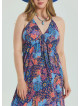 V Neck Backless Halter Neck Blue Plus Size Dress 4664